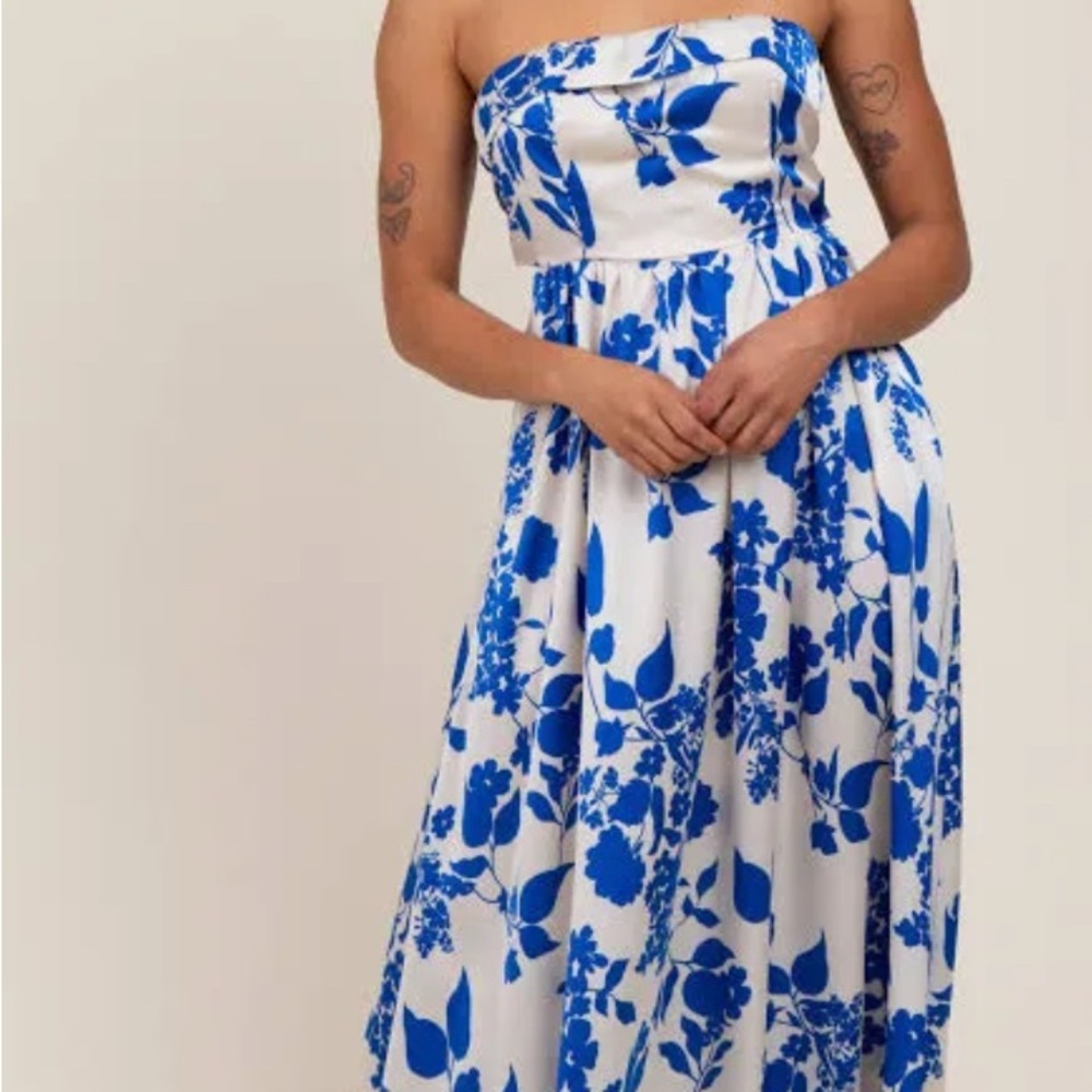 Aakaa Blue and White Strapless Sundress for Weddings